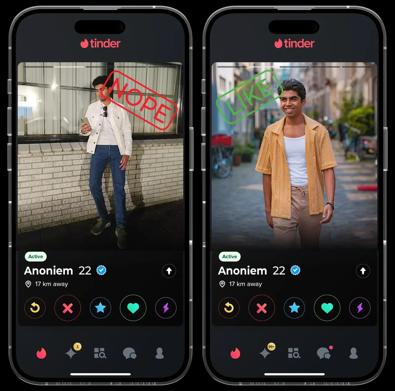 Voor en na de SwipeShots Tinder fotoshoot